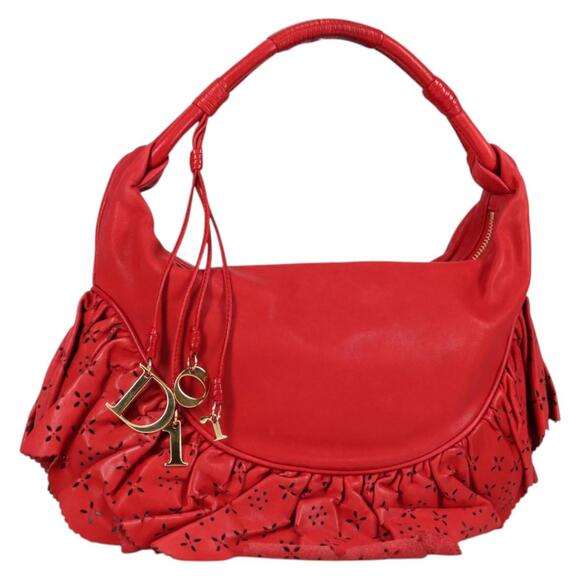 DIOR Hand Bag Leather Red Gold - Picture 1 of 13